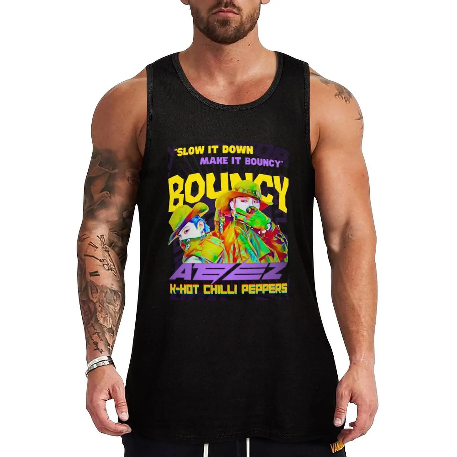 ATEEZ BOUNCY Funk pop Tank Top Durable Work Tank Top Outdoor Utility Sleeveless Shirt