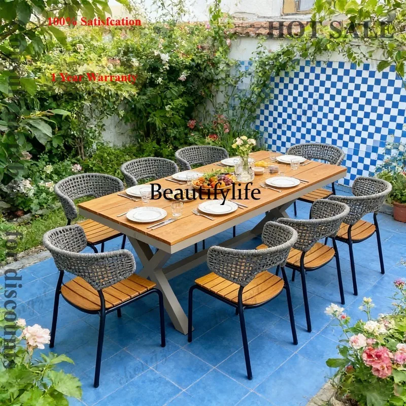 R134 Nordic outdoor tables and chairs courtyard cafe stacked garden slate long table rattan outside teak dining chair combinatio