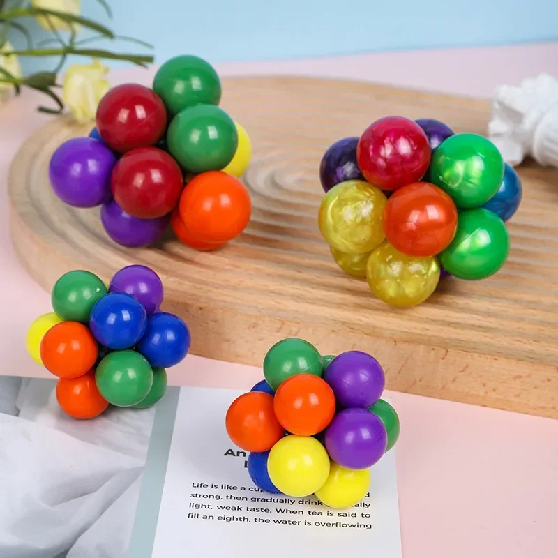 Creative Fidget Toy Adult Kids Toy Stress Reliever Elastic Colorful Ball Decompression Ball Variety Beaded Squeeze Balls