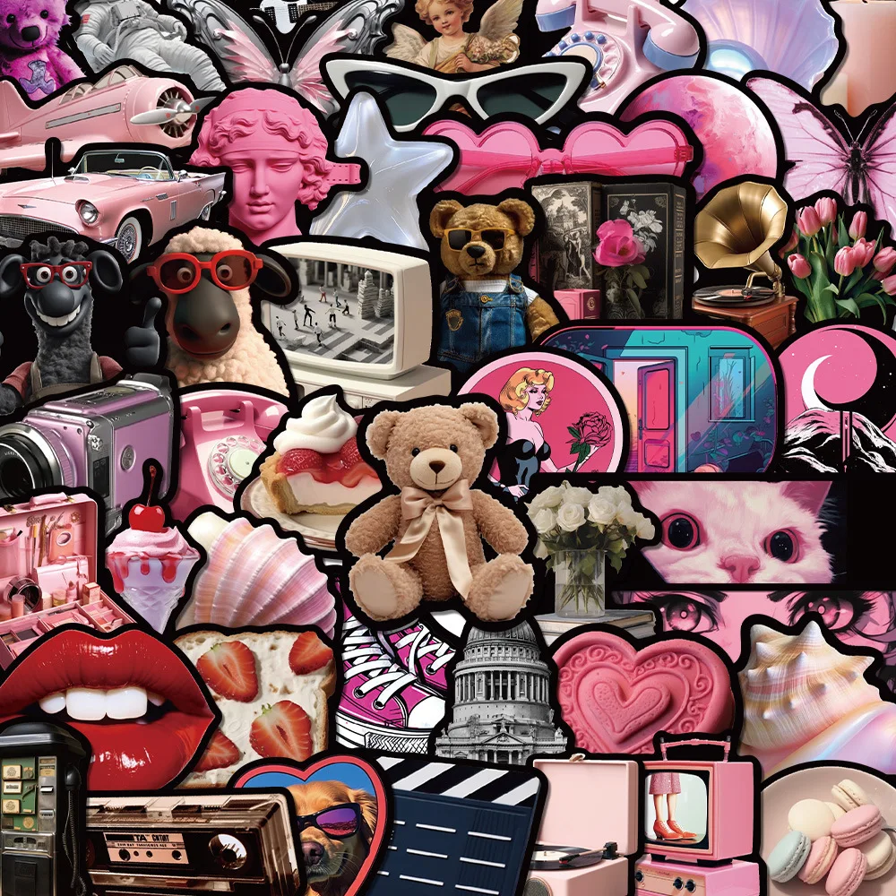 10/30/50Pcs Retro Pink Waterproof Graffiti Sticker Aesthetic Decorative Luggage Laptop Phone Journal Scrapbook Kids Stickers