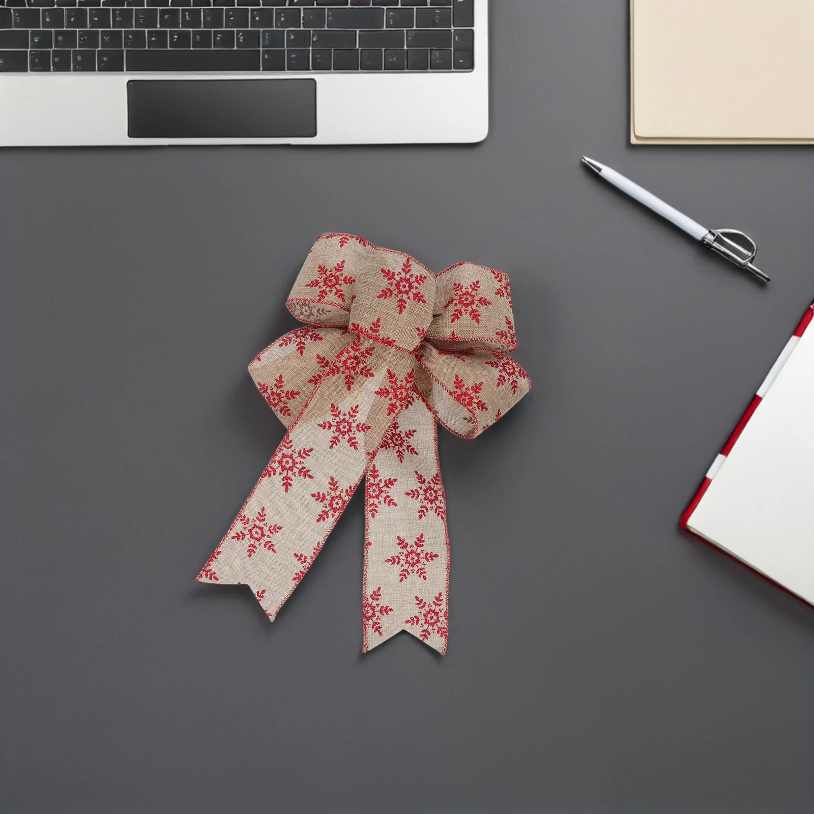 

5pcs Burlap Snowflake Bows Pre-Tied Rustic Decorative Bowknots For Diy Crafts Winter Holiday Present Wrapping Party Decorations