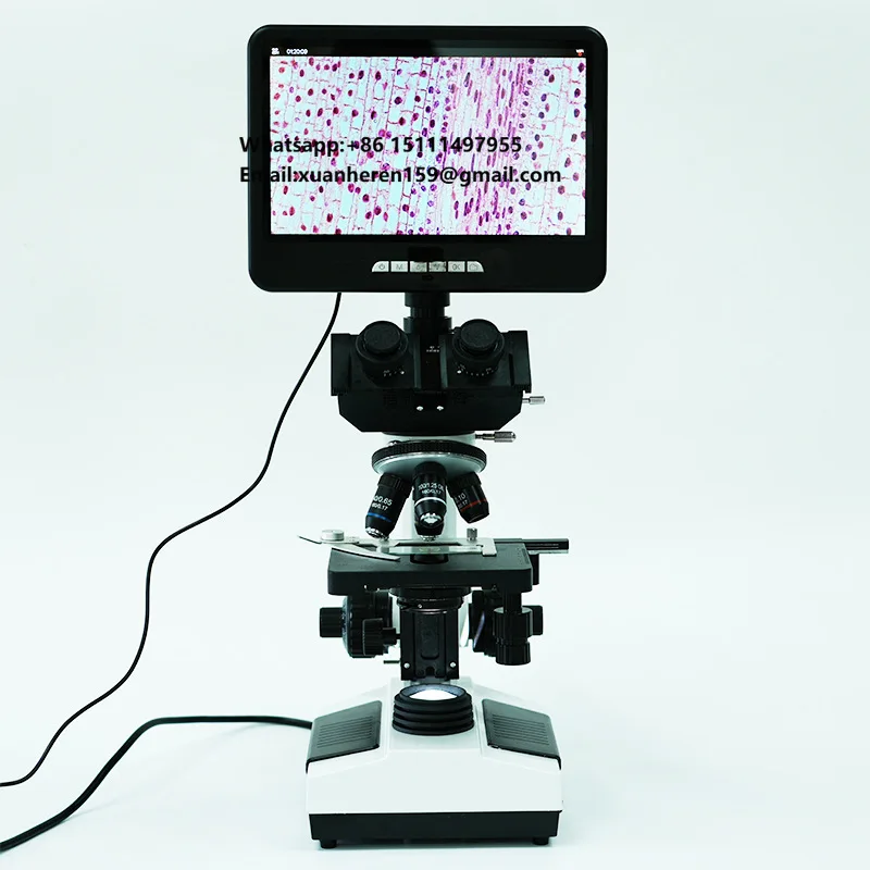 C-107T LCD Trinocular Microscope 40-1600 Times Double-Layer Mobile Platform LED Light Source for Biological Laboratory