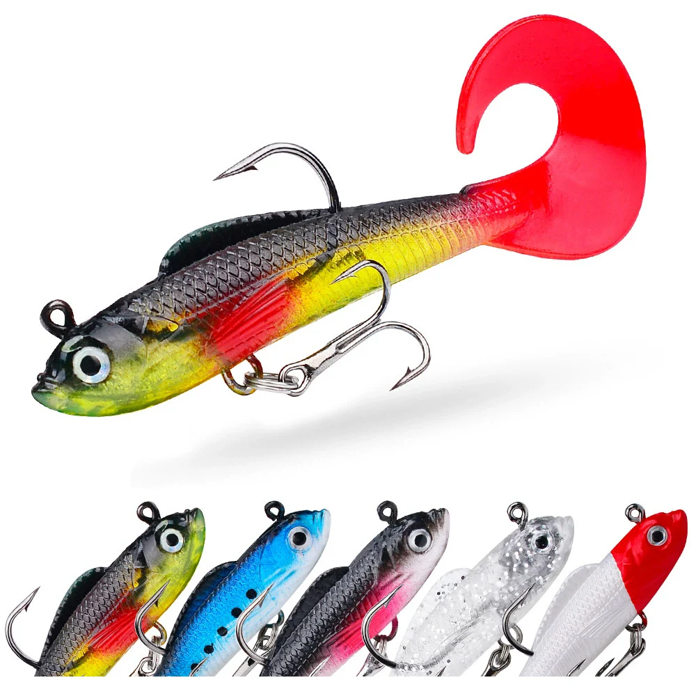 

PROBEROS 1pcs Soft Tail Fishing Bait 8.5cm 8.7g Silicone Simulation Lifelike Lure 5 Color for Bass Swimbait Jig hook dw6089