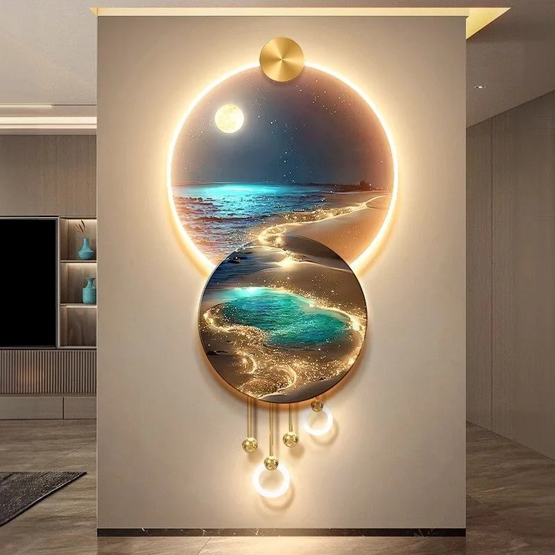 U Shaped Wave Sand Moon Mural Lamp Modern Home Decoration Living Room LED Background Wall Light Corridor Foyer Hanging Painting