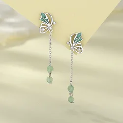 women butterfly tassel earrings korean long stone earrings