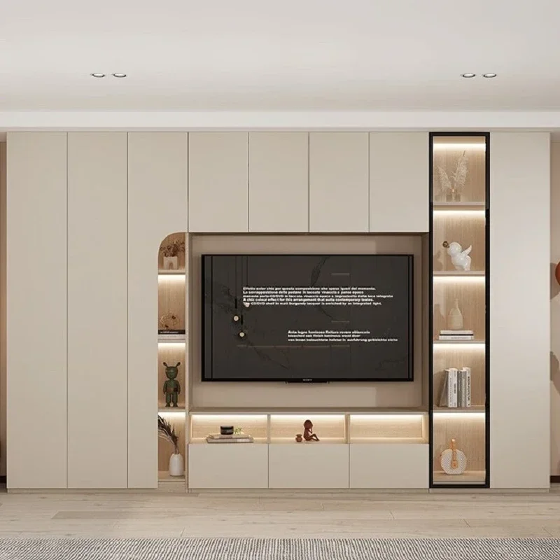 Simply integrated wall TV cabinet, overall living room, display storage cabinet, cream style, light luxury TV combination