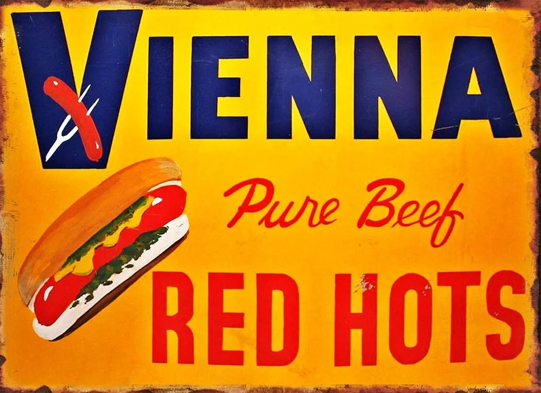 Tin Signs - Vienna Red Hots Hot Dog Food Restaurant Snack Vintage Metal Tin Signs Bar Pub Man Cave Novelty Funny Posters Ba sign