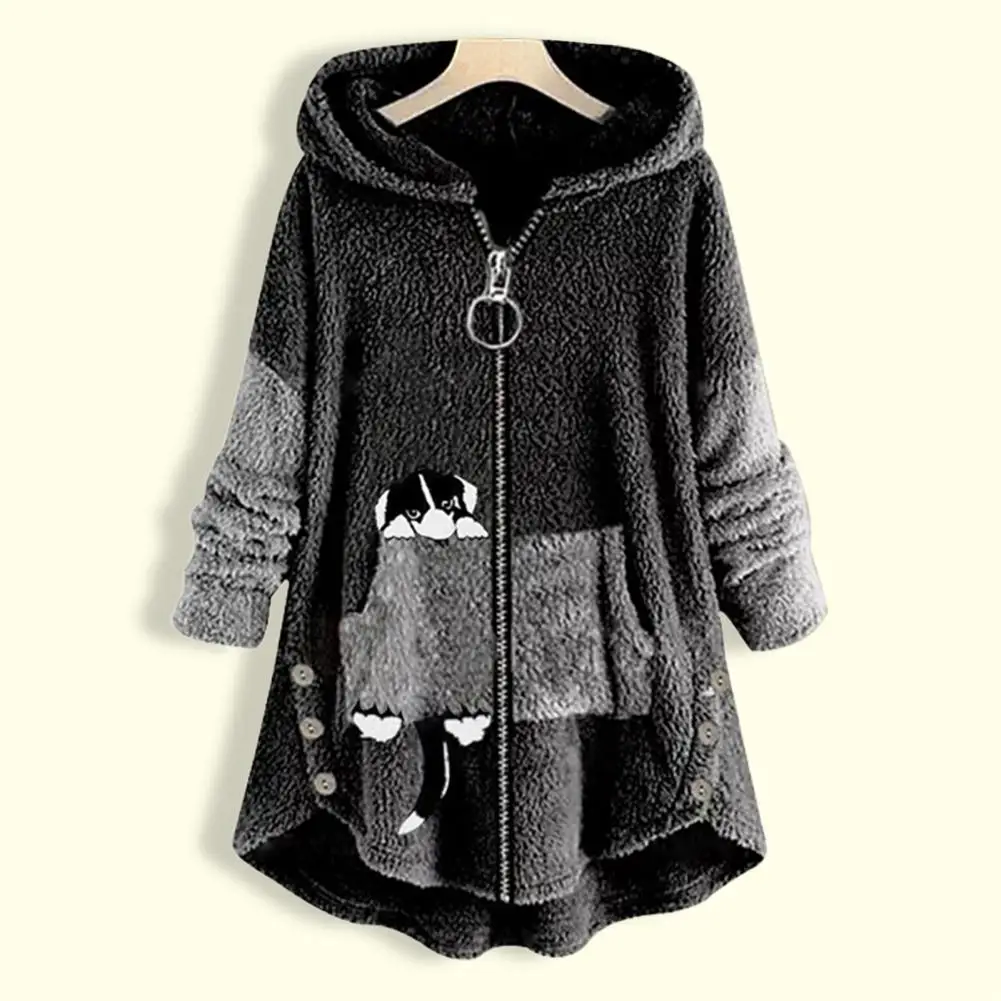 

Jacket Coat Fashion Street Style Double Sides Plush Long Jacket Coat Buttons Decor Sweatshirt Coat