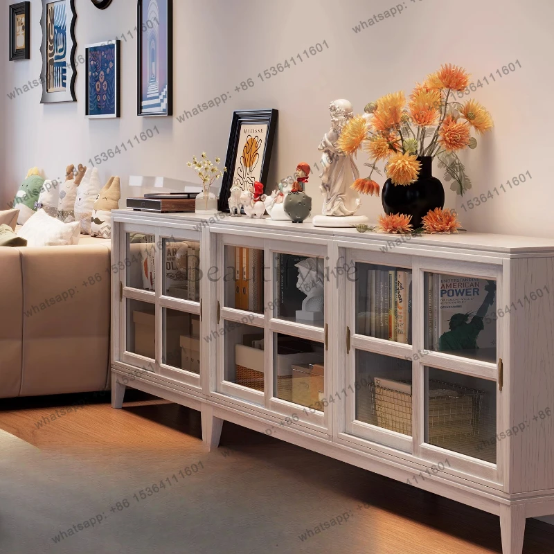 

Living room low bookcase locker integrated household glass door solid wood sliding door bookshelf floor children dust