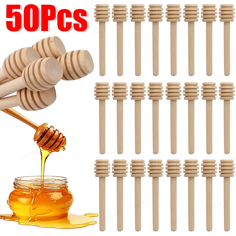 1-50PCS Honey Dipper Stick Long Handle Wood Honey Mixer Stir Practical Bar Spoon 8.4cm Honey Mixing Stick Kitchen Tools