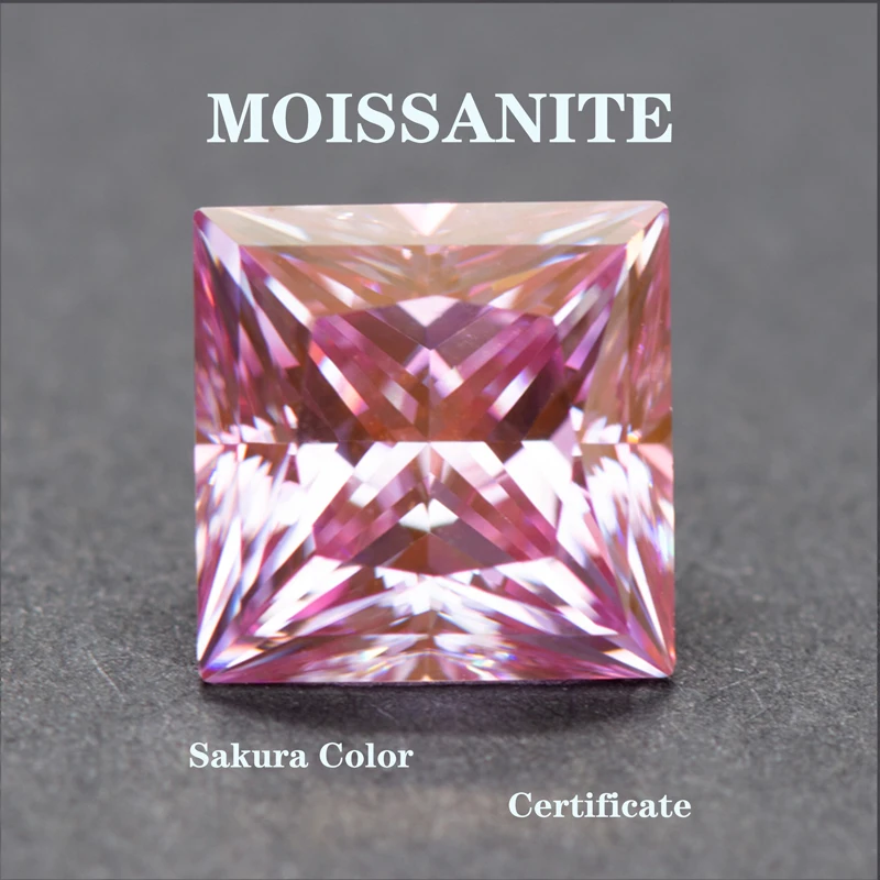 

Moissanite PrincessShape Sakura Pink Color Charms Advanced Jewelry Rings Earrings Making Wholesale Price with Certificate