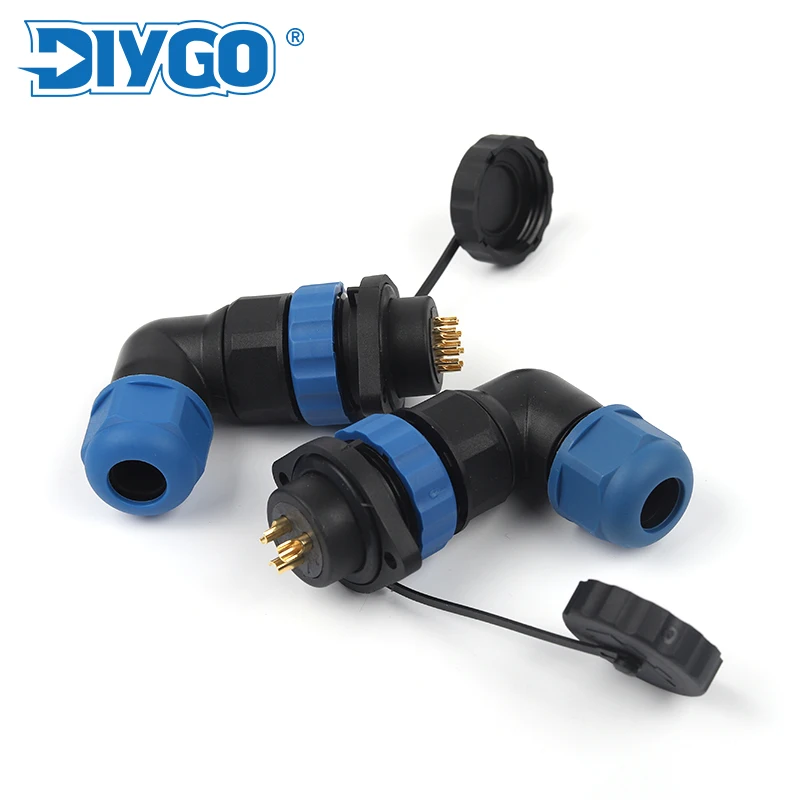 

SP20 90 Degree Elbow Waterproof Connector 1-14 Pin IP68 Flange Type Panel Socket Welding Male Female Cable Wire Connector DIY GO