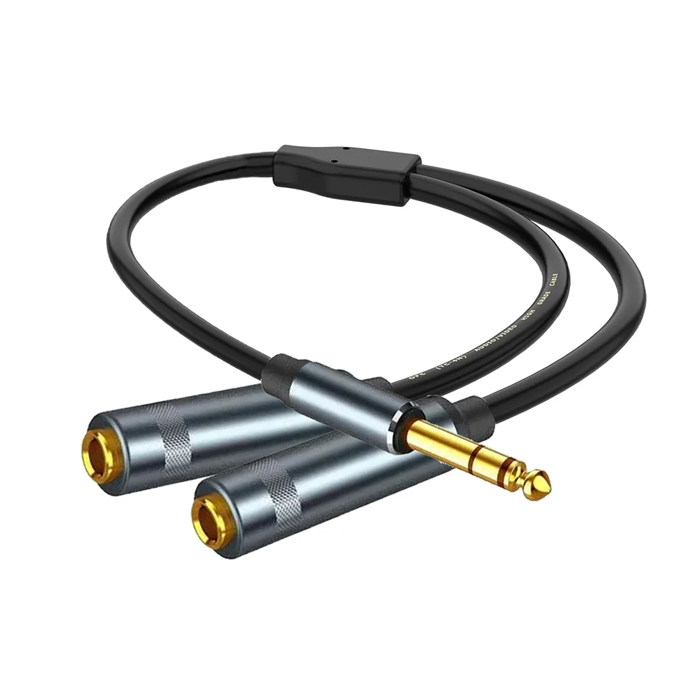 

0.3M/1Ft 1/4 TRS Male To Dual 6.35mm Female Y Splitter Adapter Stereo Jack 6.5mm 1-to-2 Extension Cable for Amplifier Speaker