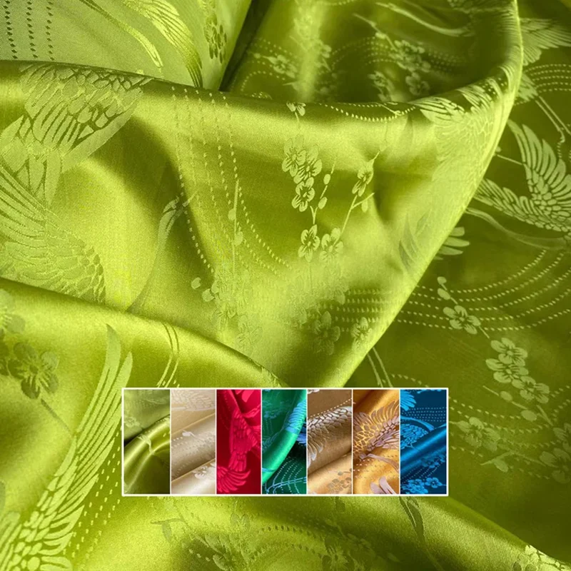 

8 Colors Available!114CM Wide 23MM Crane Jacquard Silk Viscose Satin Fabric for Summer one-piece dress Shirt Clothes X046