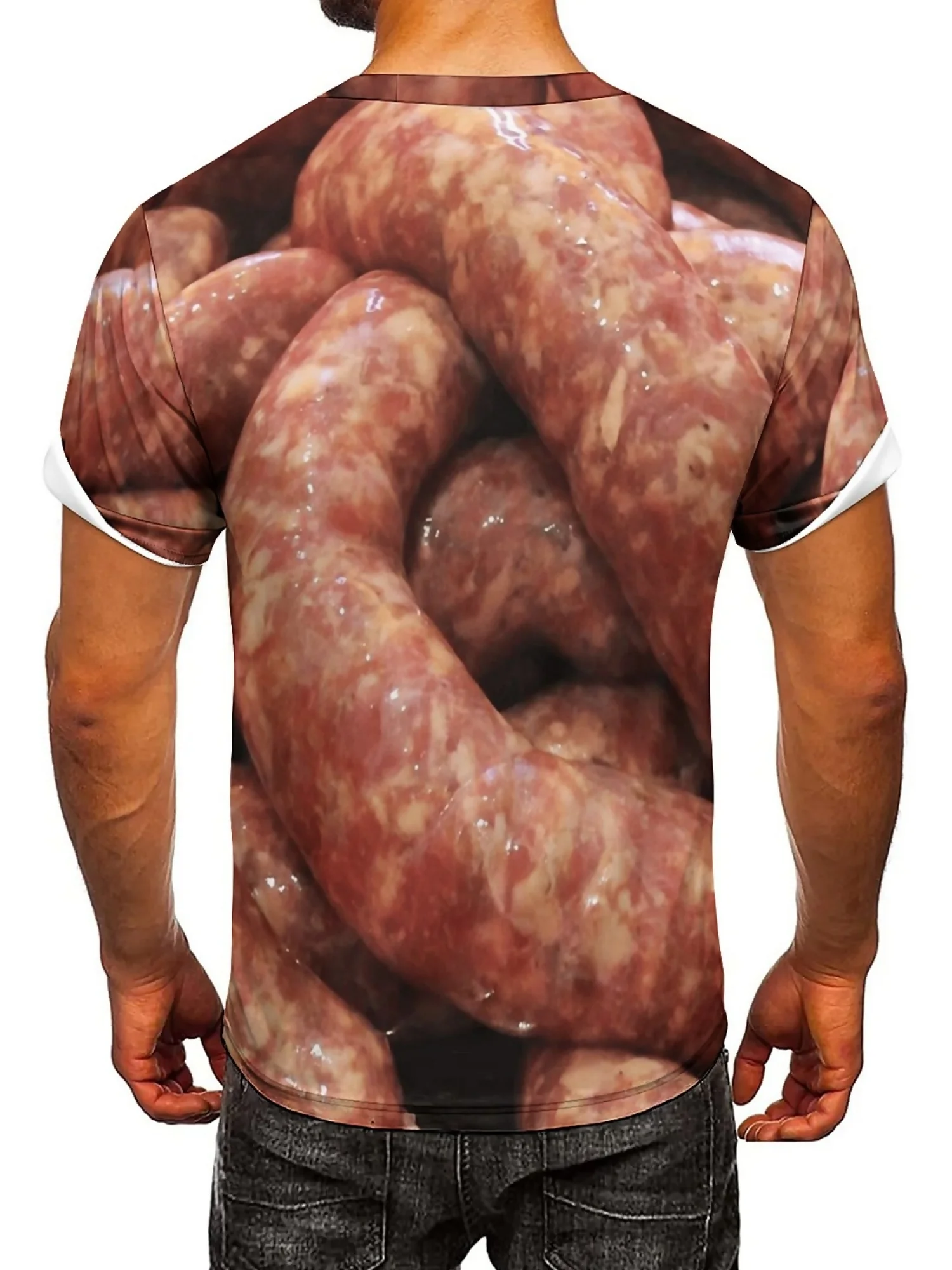 Men's Retro Y2K 3D Printed Grilled Sausages Graphic T-Shirt - Breathable Short Sleeve Round Neck Tee