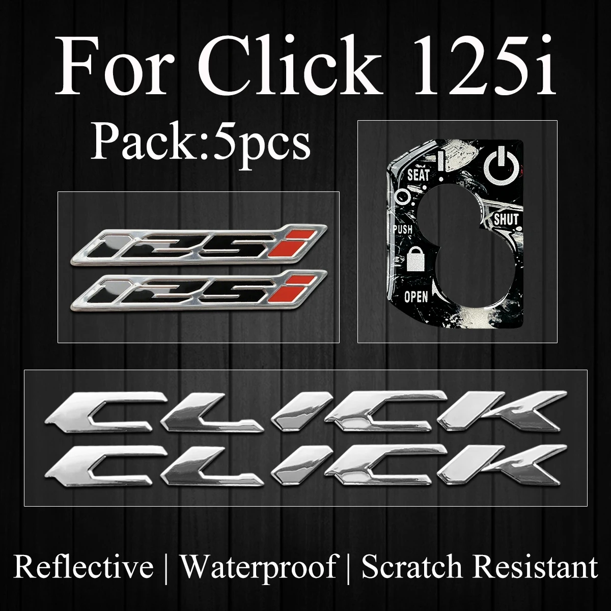 Epoxidharz 3D-Aufkleber CLICK Logo Tank-Emblem Aufkleber Motorrad-Karosserie Zubehör Dekor Wasserdicht für CLICK 125 CLICK125i