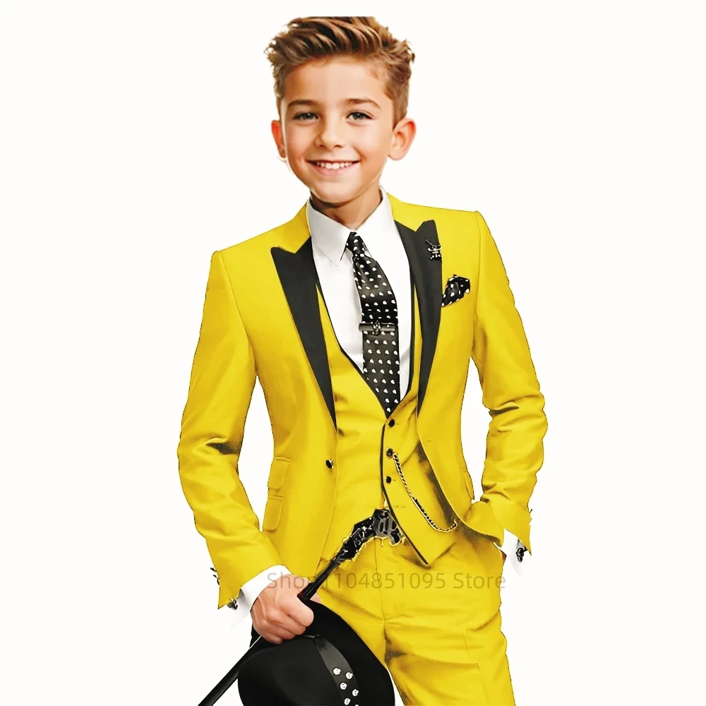 Blue Boys Suit 3 Piece Set Fashion Design Jacket Pants Vest Wedding Kids Tuxedo Formal Graduation Outfit Stage Performance Suit