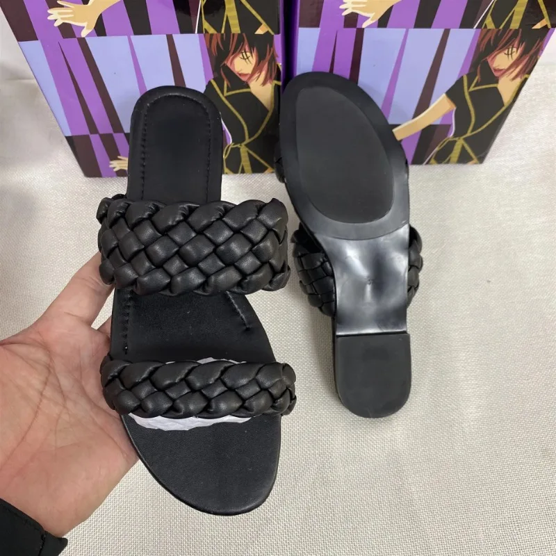 Summer Double Braid Modern Sandals Women 2024 New Flat Slides Leather Fashion Casual Slip on Woman Outdoor Beach Shoes