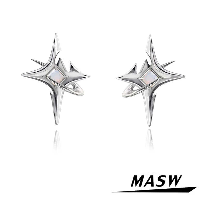 

MASW Original Design Cool Style High Quality Brass Thick Silver Plated Star Earrings For Women Jewelry 2023 Trend New Gift