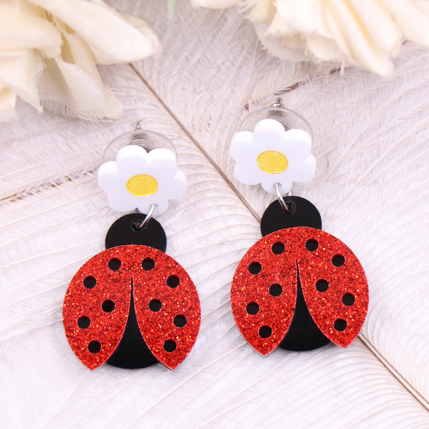 1pair Top fashion CN Drop Ladybug cute Acrylic earrings Jewelry for women