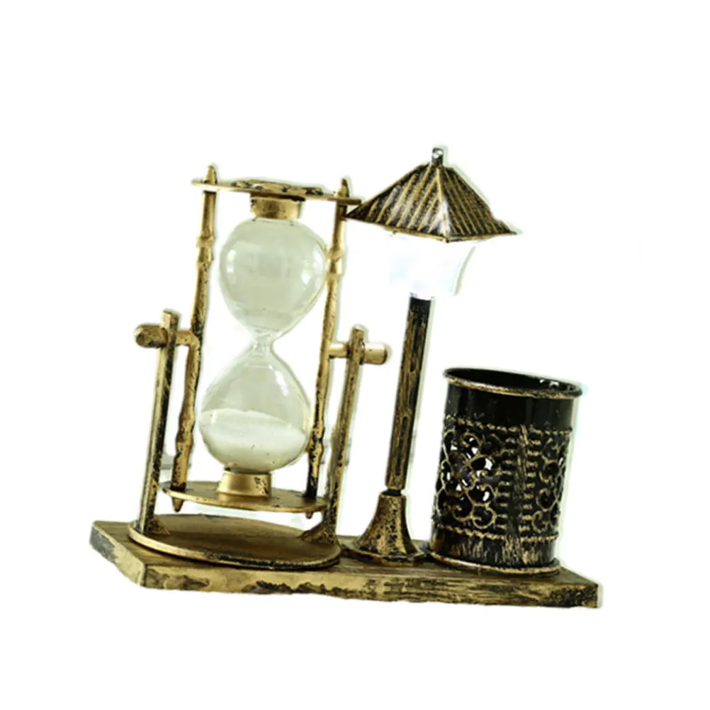 

Sand Clock Pen Holder Creative Desk Lamp Iron Plastic Material Decorative Office Organizer For Home Bedroom Living Room Store