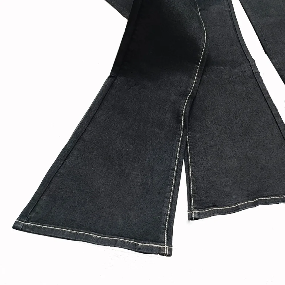 High Street RO Style Pant Women's Micro Horn Open Line Slim Fit Button Strap Jeans High Stretch Jeans Look Slim Wax Free Pants