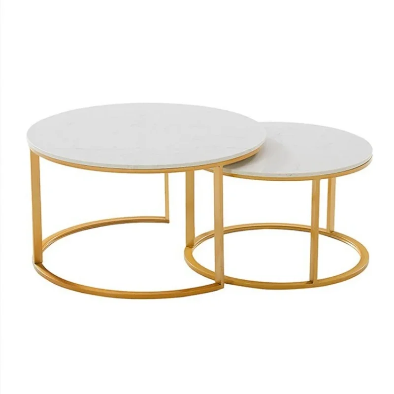 

Marble simple modern Nordic style small apartment living room fashion round Internet celebrity wrought iron combination