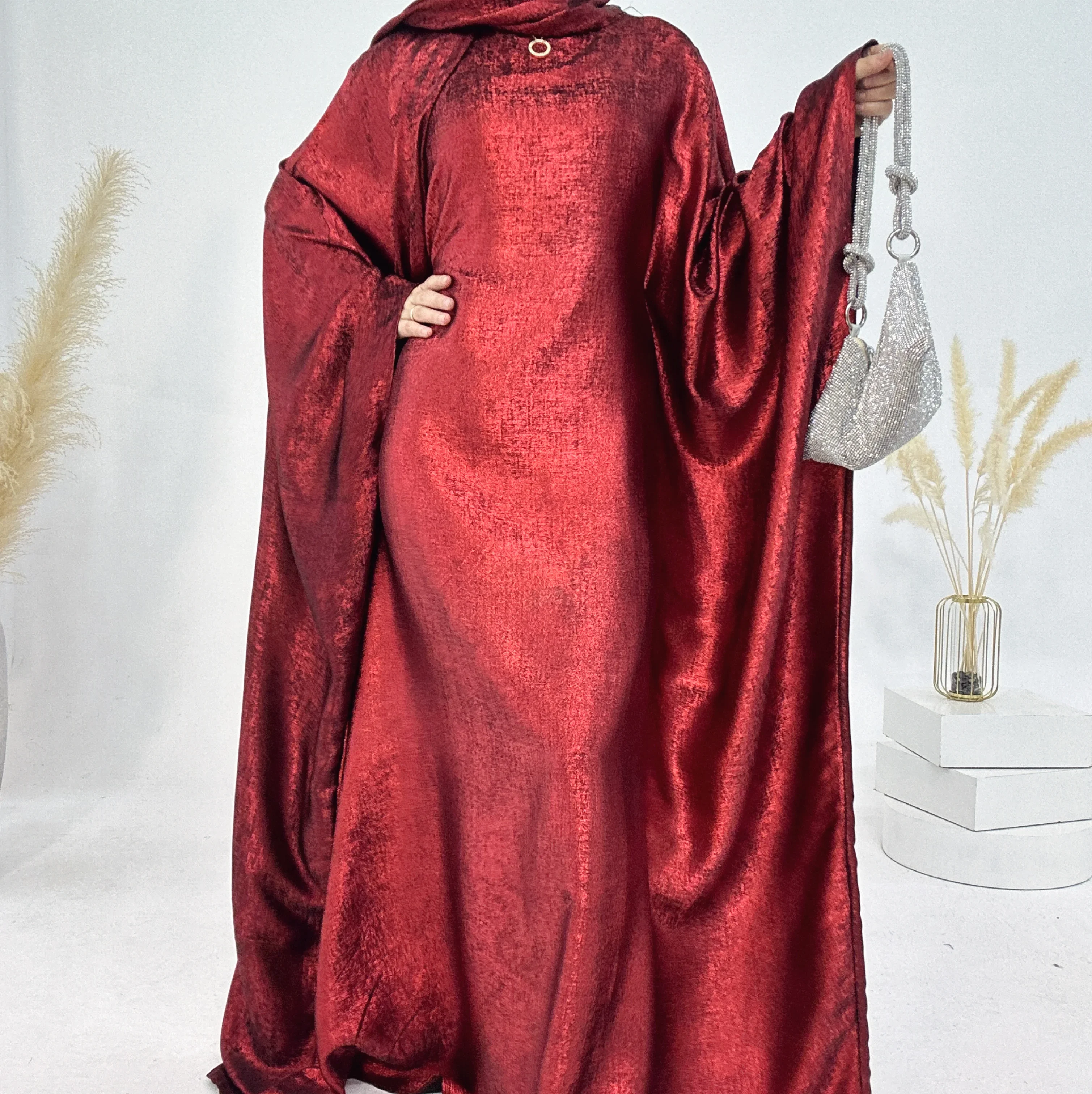 Women Muslim Shiny Batwing Maxi Dress Eid Djellaba Dubai Kaftan Turkey Robe Kebaya Ramadan Islam Clothing Caftan Marocain Femme