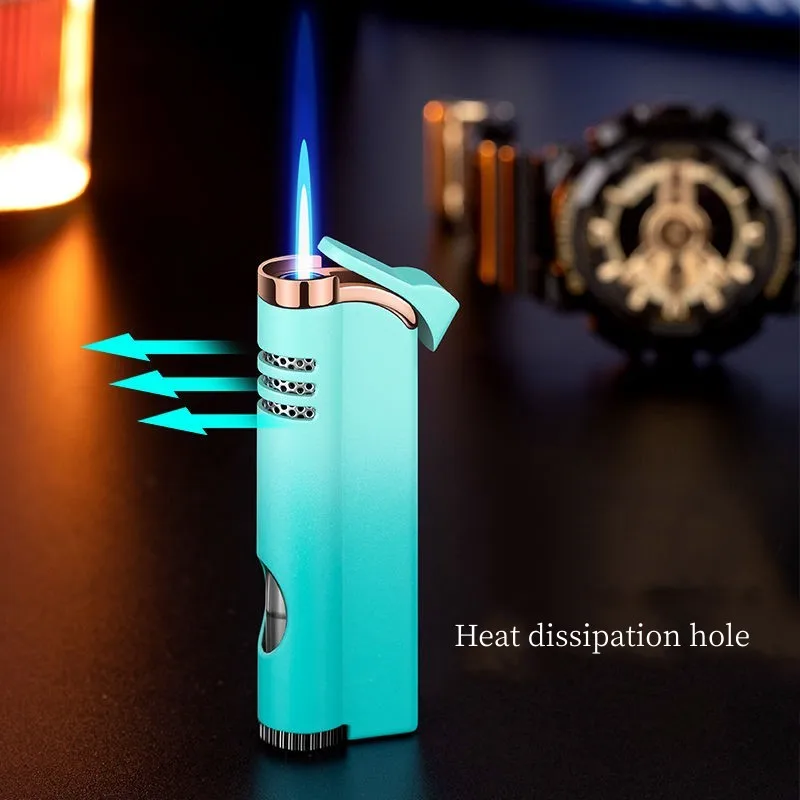 Creative Windproof Butane Gas Lighter Visible Gas Window Direct Blue Flame Cigar Lighter Portable Smoking Accessories Gadgets