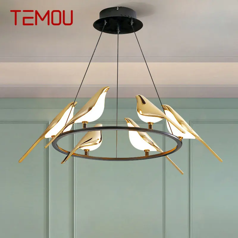 

TEMOU Nordic Pendant Lamp Modern Vintage Round LED Bird Light Creative Design Decoration For Living Dining Room Bedroom