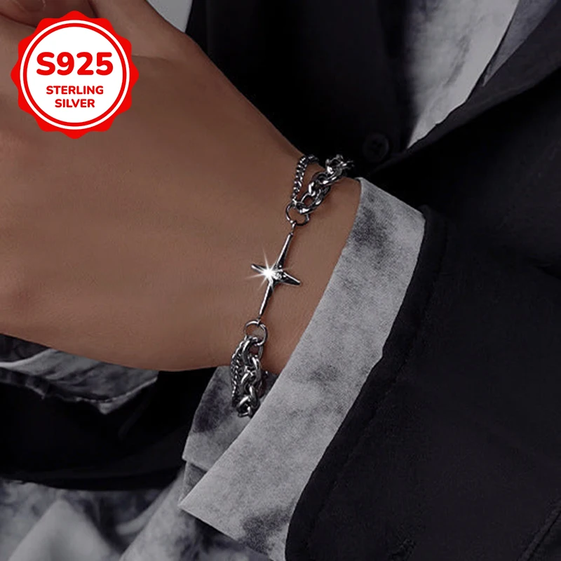 

925 sterling silver retro starlight hip-hop men's bracelet, exquisite men's jewelry gift, birthday present