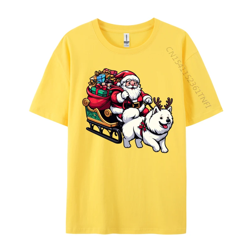 Samoyed Santa Claus Funny Dog Christmas T-Shirt O Necks 100% Cotton Tees Man Newest T Shirt Large Size