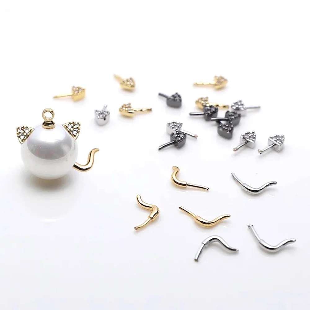 8 PCS Brass plated with genuine gold Cute Ears Tail Pin DIY makes fashionable jewelry Baroque pearl doll Accessories materials