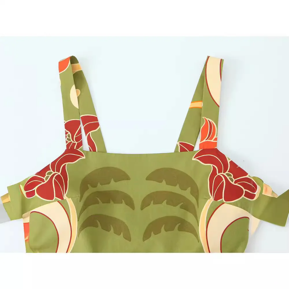 Print Slip Midi Dresses for Women Boho Pleated Long Dress Woman Summer Backless Womens Dresses Straps Beach Dress Women