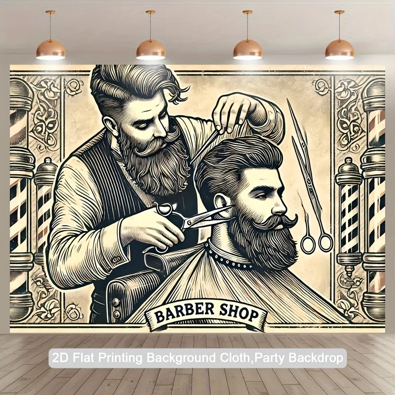 VIKAMA Retro Barber Shop Tapestry American Vintage Barber Shop Background Cloth Barber Shop Atmosphere Room Decoration