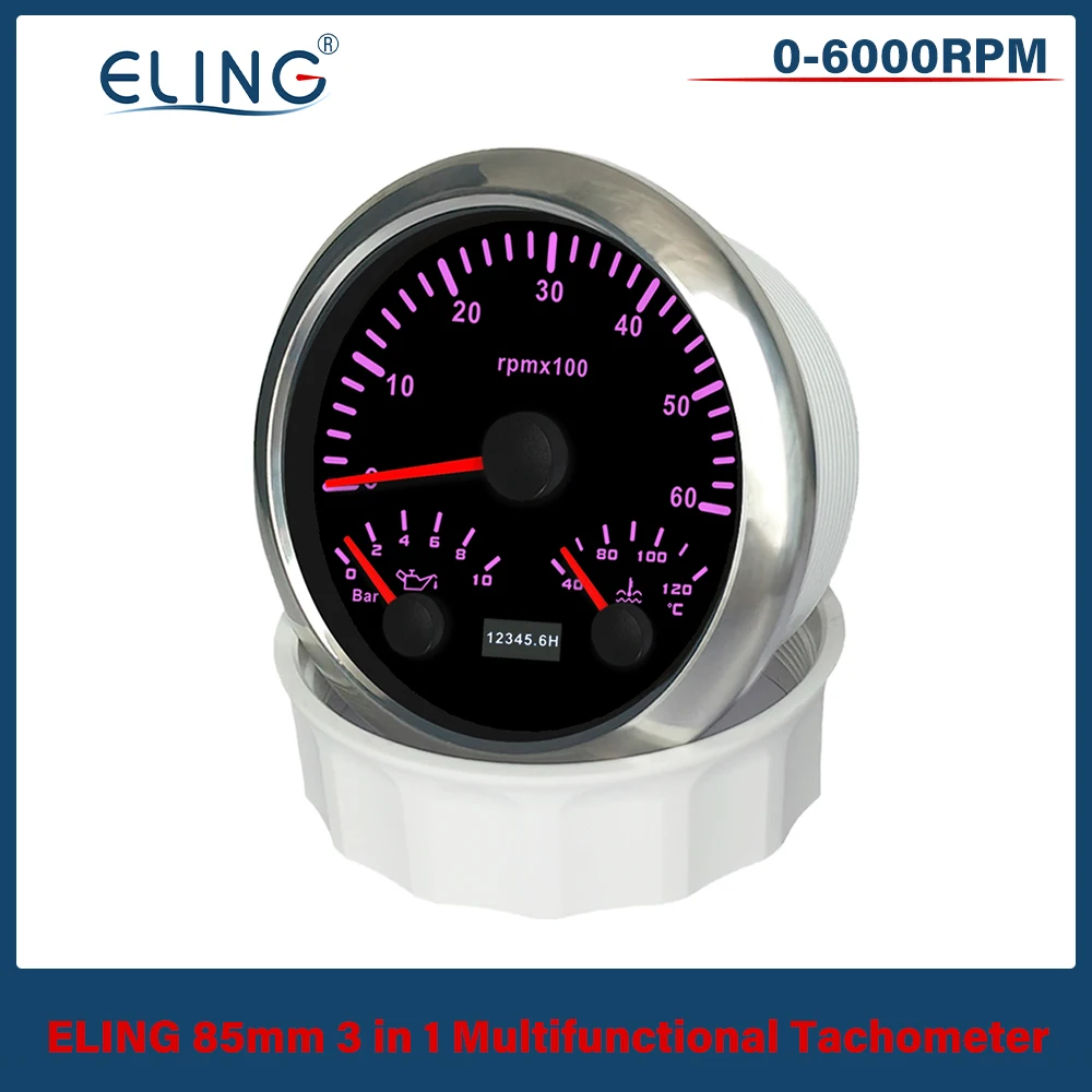 

ELING новейший 85 мм 3 в 1 многофункциональный тахометр 0-3000 об/мин 0-8000 об/мин с давлением масла температура воды 7 цветов подсветка 9-32 В