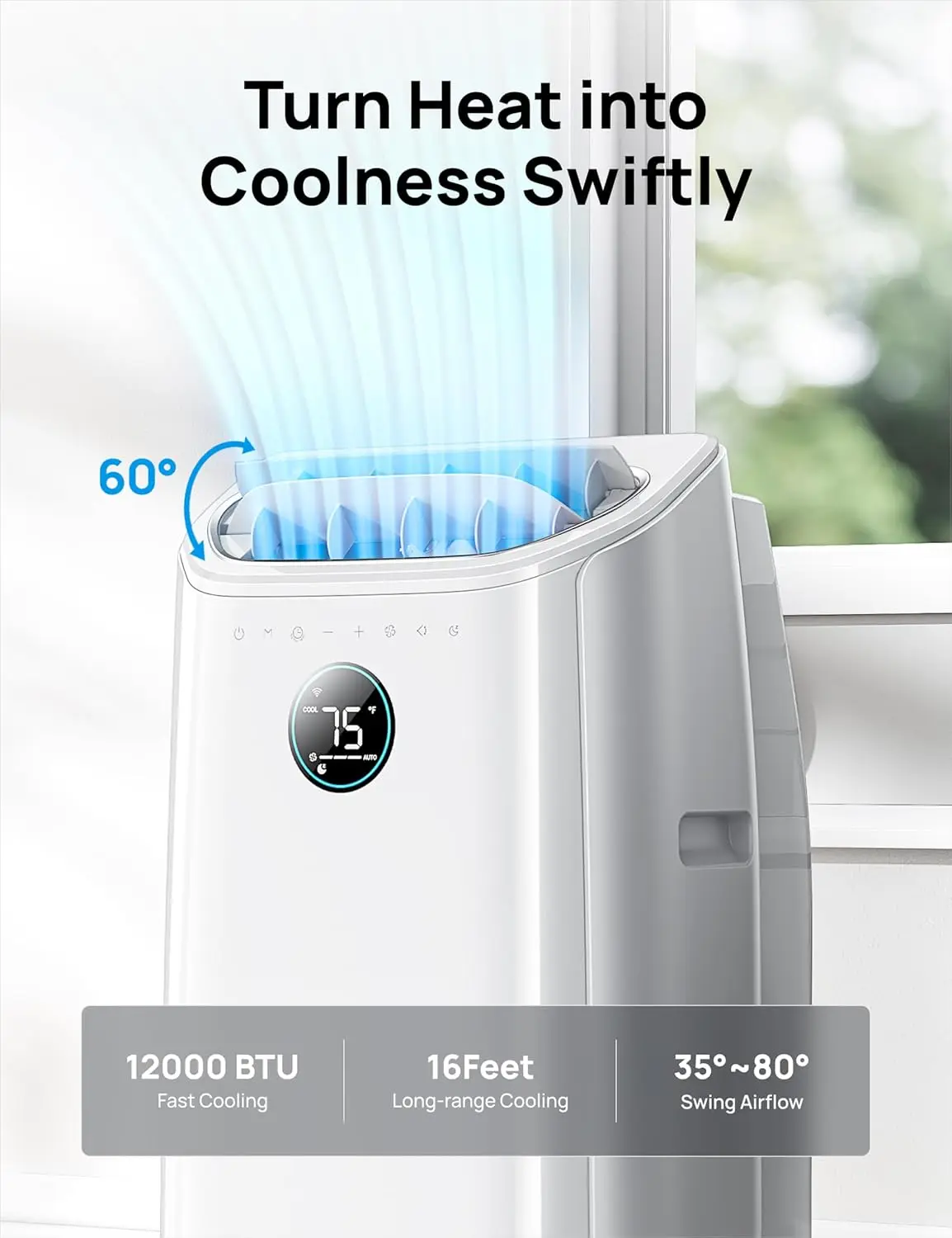 Portable Air Conditioners, 12,000 BTU AC Unit for Bedroom with Drainage-free Cooling, 46dB Quiet, APP/Voice/Remote, 24h Tim