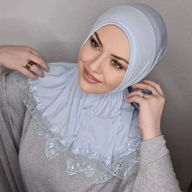 Moslim Instant Tulband Kant Modale Hijab Abaya Hijaabs Voor Vrouw Abaya Jersey Jurk Vrouwen Sjaal Tulbanden Hoofd Islamitische Kreuk Sjaal