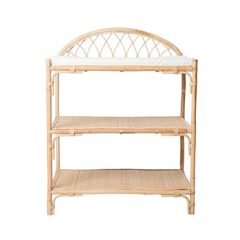 Children's Vine Weaving Three Layer Shelf ins Bedroom Floor to Floor Bookcase Removable Japanese Vine Storage Shelf