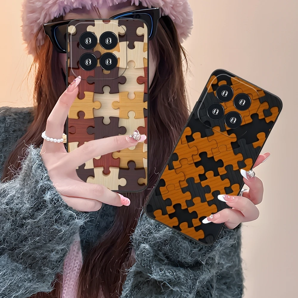 Puzzle Pretty Fashion Mobile Cell Phone Case for Xiaomi 14 13 12 11 10 9 T Ultra Lite Pro S SE X 5G Black Soft Phone Cover Shell