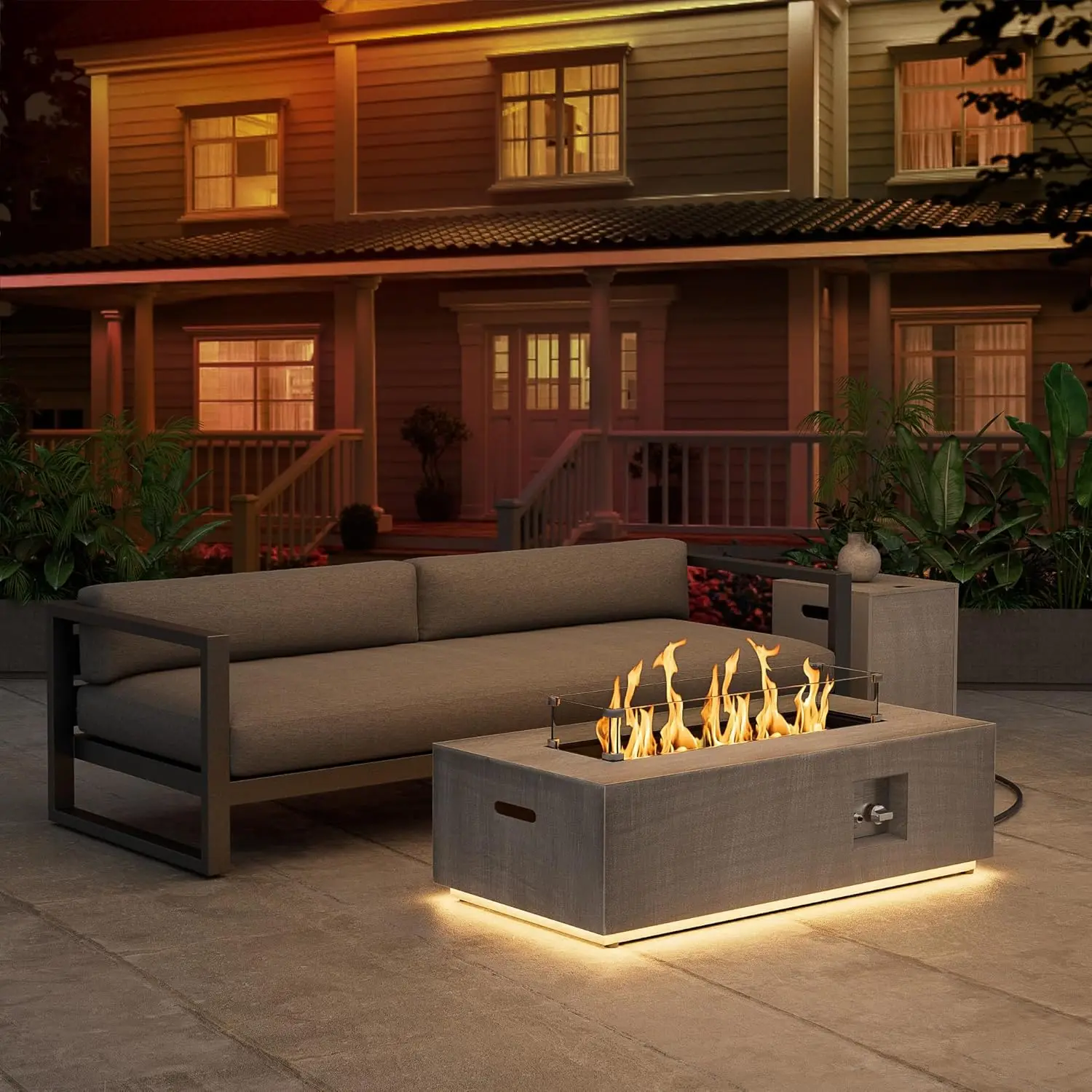 Outdoor Fire Pit Table Propane Gas Fire pits &Outdoor Fireplaces Rectangular Firepit Table, 50,000 BTU Fire Table for Patio Set