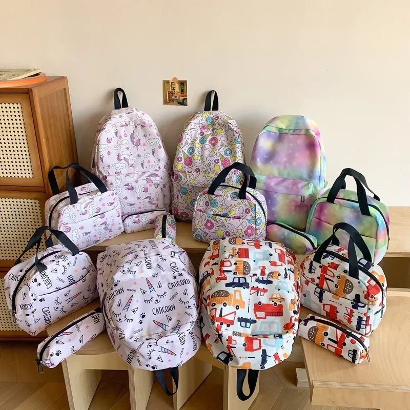 Conjunto versátil de mochila multi-peças, bolsa leve impressa, sacos pequenos para mãe e filhos, mochilas escolares para menina