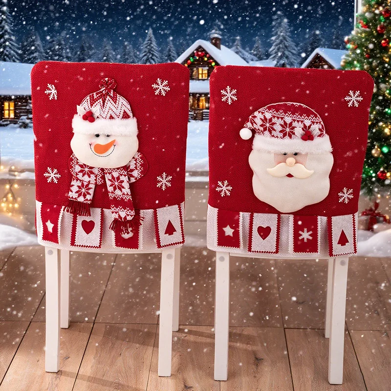 Plush Santa Design 2025 Christmas Chair Covers for Dining Chairs Stools Holiday Decorations Chair Back Covers Navidad Natal