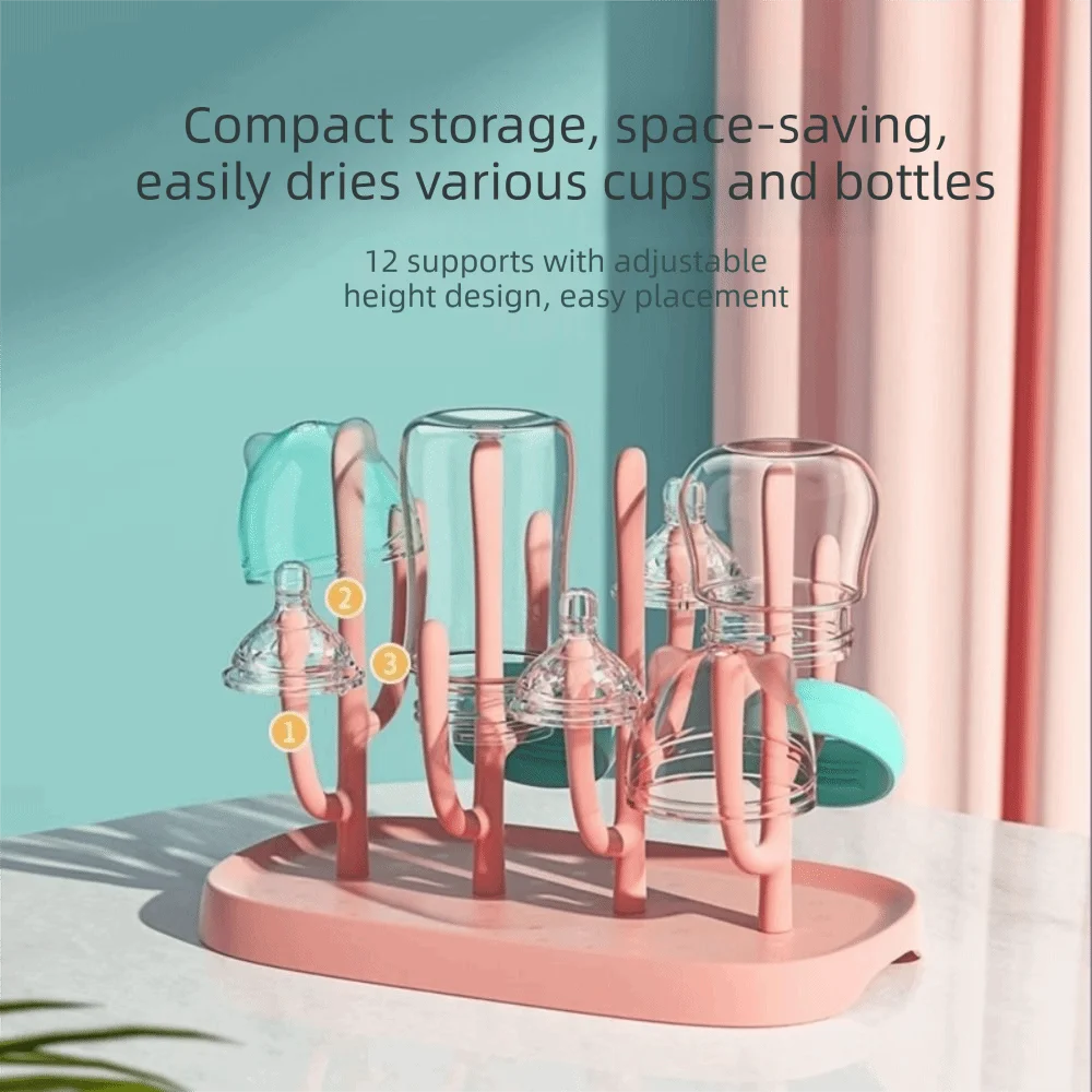 High Quality Feeding Bottle Drain Rack Space-saving Quick Draining Baby Bottle Drying Stand with Drip Water Tray Convenient