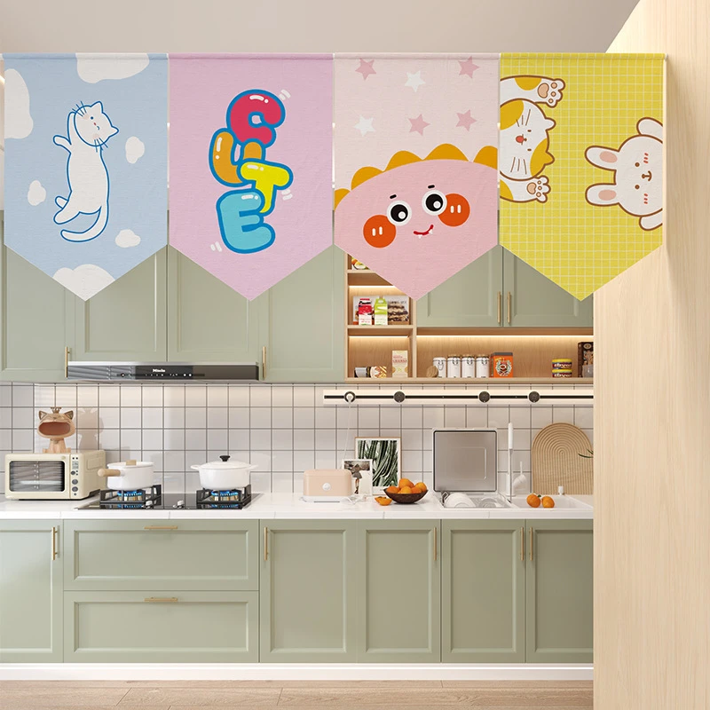 Cute Cartoon Animal Triangle Flag Door Curtain Hanging Flag Partition Curtain Kitchen Bedroom Children's Room Home Decor
