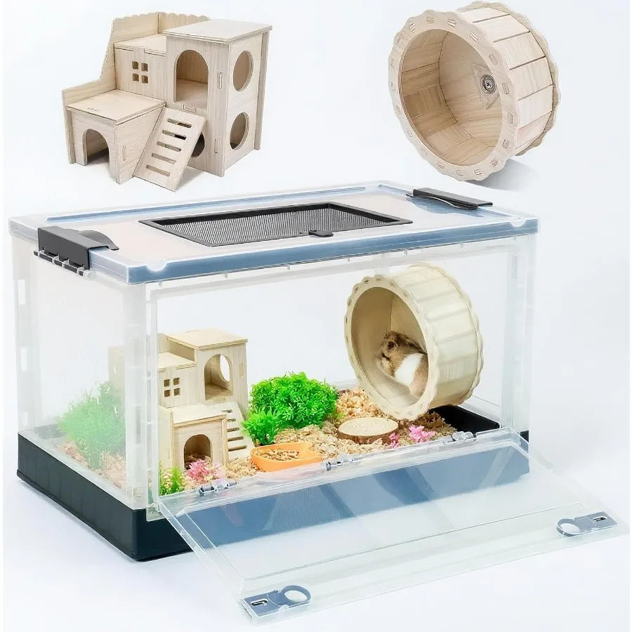 

Портативные и складные клетки для хомяков с колесами. Замковая среда обитания и колесо для упражнений для удобного перемещения и хранения. Идеально подходит для гостиной.