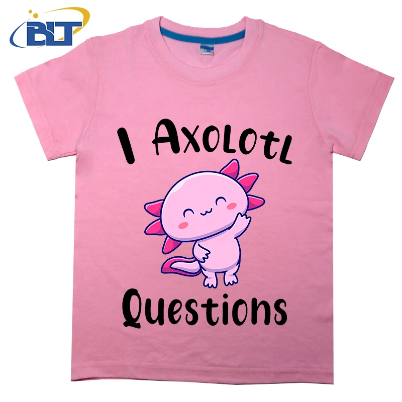 I Axolotl Questions 3 Printed children's T-shirt Summer cotton short sleeves Casual tops Suitable for boys and girls