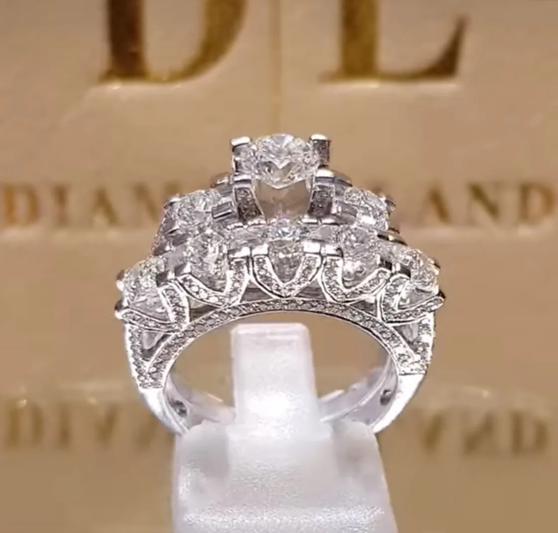 S925 silver new full diamond eight hearts eight arrows zircon ring, creative banquet wedding engagement ring ring