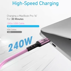 Rose Gold USB-C to USB-C Fast Charge Cable, Durable TPE, 140W, 100W, 60W, Compatible for iPhone 16,MacBook, Galaxy S24, 240W, PD