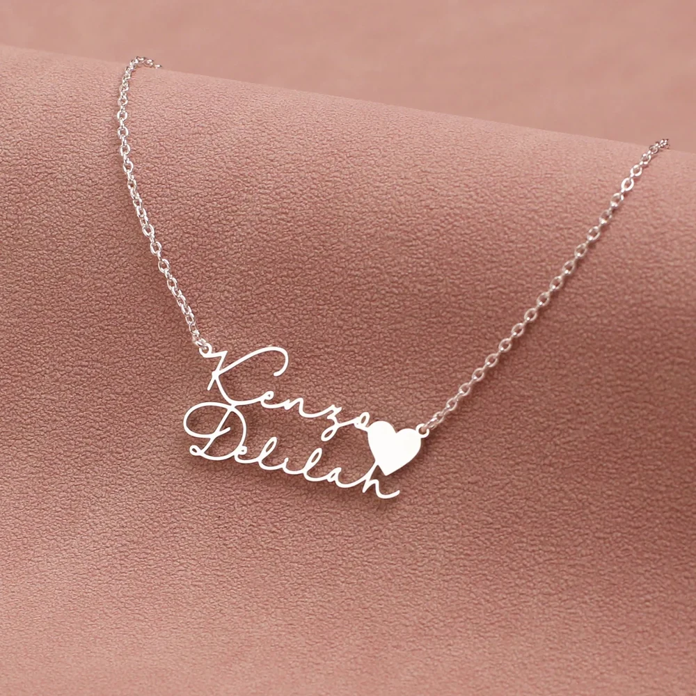 

Lemegeton Индивидуальное ожерелье с двойными именами, персонализированная подвеска в форме сердца с именем пары, женское ювелирное изделие из нержавеющей стали, модный подарок